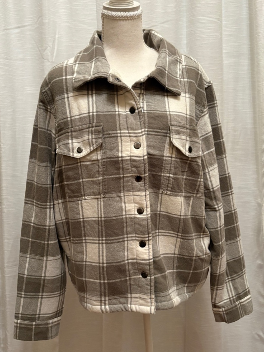 Lucky Brand Army/Olive Green & Cream Plaid Utility Shacket